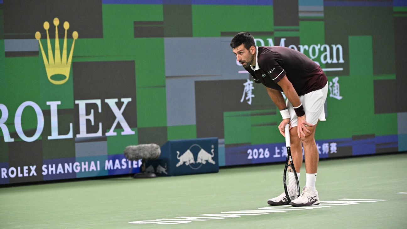 Novak Djokovic on court in Shanghai. ESPN reference photograph.